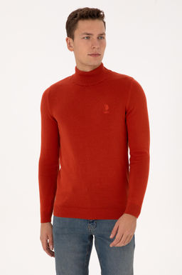 Erkek Slim Fit Yar_m Bal_k__ Yaka Kiremit Basic Kazak