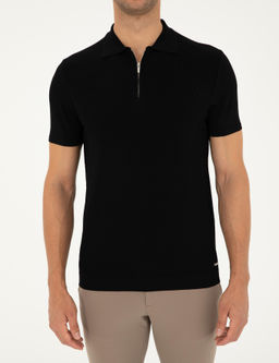 Siyah Slim Fit Fermuarl_ Polo Yaka Triko Ti__rt - Pierre cardin фото 6