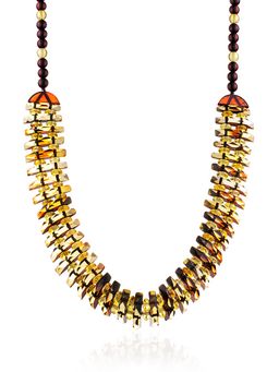 Стильное колье из натурального балтийского янтаря Мандарин алмазный