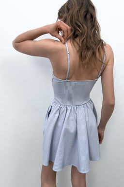 VESTIDO COSETERO VOLUMEN CUADRO VICHY / Azul / Blanco - Zara фото 3