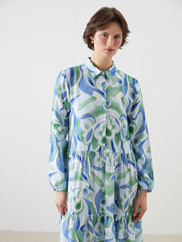 G?mlek Yaka Desenli A Kesim Elbise