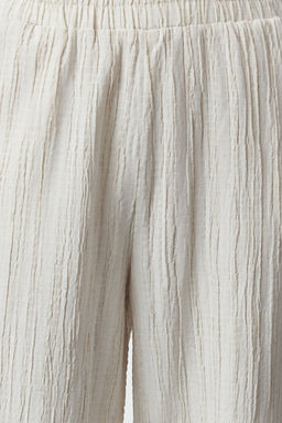 Ekru Beli Lastikli Dokulu Kumas Bootcut Dokuma Pantolon TWOSS24PL00142