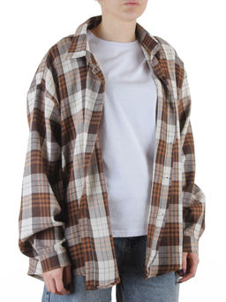 C603 BROWN/BEIGE Рубашка женская оверсайз (95% хлопок, 5% спандекс)