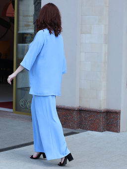 Костюм летний женский брючный голубой стильный - Almond фото 5