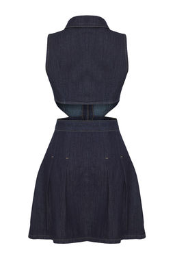 TRENDYOLMILLA Limited Edition Koyu Mavi Cut-Out Pencere Detayl? Gomlek Yaka Mini Denim Elbise TWOSS25EL00505  фото 4