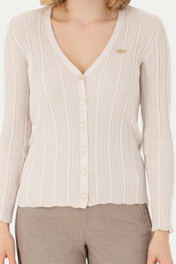 Женский кремовый базовый трикотажный кардиган - U.s. polo assn фото 6