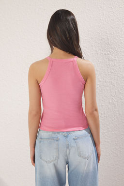 TRENDYOLMILLA Antrasit-Pembe 2li Paket Halter Yaka Vucuda Oturan Fitilli Esnek Orme Atlet TWOSS24AL00055 фото 3