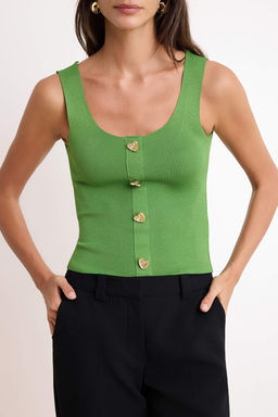 Yag Yesil Kalp Dugme Detayl? Crop Triko Bluz TWOSS26BZ00321 - Trendyolmilla фото 3