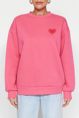 TRENDYOLMILLA Saks Kal?n Ici Polarl? Gogus ve S?rt Kabartma Bask?l? Oversize Orme Sweatshirt TWOAW24SW00226 фото 12