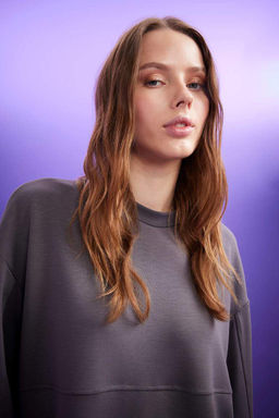 Толстовка-туника с круглым вырезом Relax Fit - Defacto фото 4