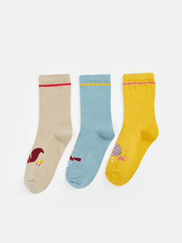 Desenli K?z ?ocuk Soket ?orap 3l?