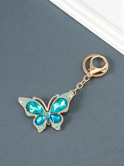 Брелок для ключей на кольце, карабине «Бабочка», голубой, металл, стразы, 4.7×6.4×0.8 см