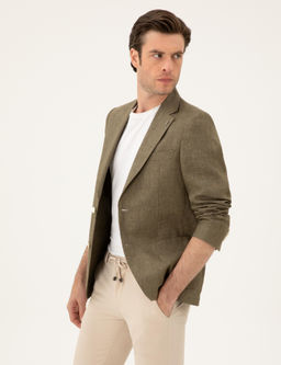 Льняная куртка приталенного кроя цвета хаки