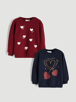 Bisiklet Yaka Bask?l? K?z Bebek Sweatshirt 2li