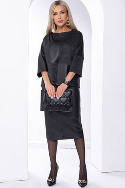 Джемпер комбинированный (экокожа/черный меланж) Б8271 - Lt collection фото 4