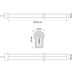 ULS-N21-2835-120LED/m-8mm-IP67-220V-8W/m-50M-WW Светодиодная гибкая герметичная лента. NEON. Бобина 50 м. Теплый белый свет (3000К). TM Uniel.