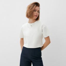 Футболка укороченная женская MINAKU OVERSIZE FIT, экрю, размер 50