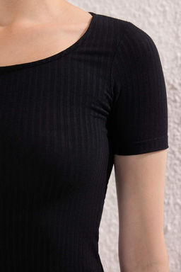 Siyah Mini Bodycone/Vucuda Oturan Orme Elbise TWOSS25EL00851