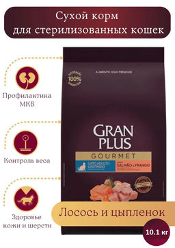Скидка 50%!!! Гранплюс сухой корм для стерилизованных кошек лосось и цыпленок 10,1кг