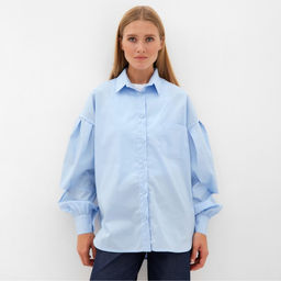 Рубашка женская с объемными рукавами MINAKU: Casual Collection, размер 54, голубая