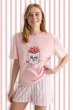 Trendyolmilla Pembe %100 Pamuklu Kalpli Cizgili Sortlu Orme Pijama Tak?m? THMSS25PT00080