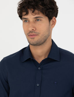 Lacivert Slim Fit Uzun Kollu G_mlek