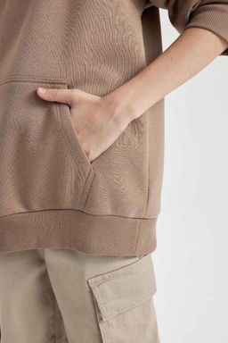 Толстовка оверсайз с капюшоном и принтом для мальчиков - Defacto фото 4