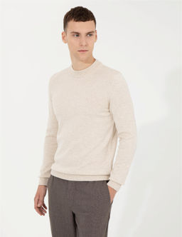 Krem Melanj Slim Fit Yar_m Bal_k__ Yaka Basic Triko Kazak - Pierre cardin фото 3