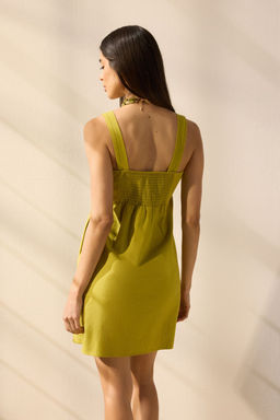 Trendyolmilla Yag Yesili Keten Kar?s?ml? A Kesim Gipeli Ask?lar? Ayarlanabilir Mini Dokuma Elbise TWOSS25EL00648  фото 4