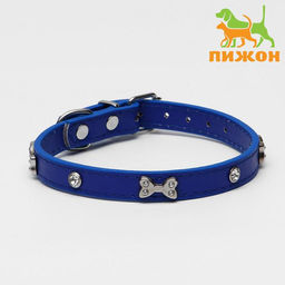Ошейник Бантики и стразы,38 х 1,5 см, ОШ 27-33, синий