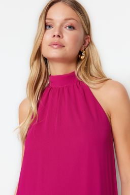 TRENDYOLMILLA Murdum Duz Kesim Halter Yaka Mini Sifon Astarl? Dokuma Elbise TWOSS23EL01059  фото 7
