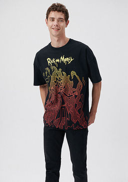 Rick and Morty Bask?l? Siyah Tisort