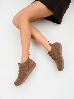 Босоногие ботинки 209.NATAbr.Серо-коричневая замша/мех