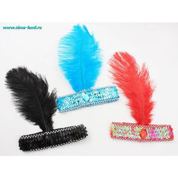 Карнавал резинка на голову 1 перо 6 цветов (12 шт) (бокс 1200 шт) мин 3 шт