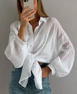 K11779 Рубашка марлевка OVER SIZE БЕЛЫЙ