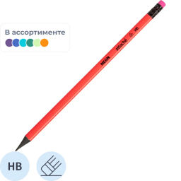 Карандаш чернографитный Attache пластик, трехгранн, с ластиком, ассорти  фото 2