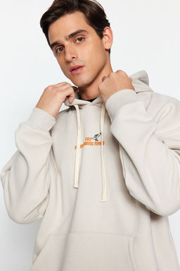 TRENDYOL MAN Bordo Oversize/Genis Kesim Kapusonlu Bask?l? Ici Polar Pamuklu Sweatshirt TMNAW24SW00136 - Trendyolmilla фото 5