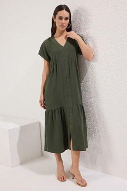 Haki Duz Midi Dokuma Elbise TWOSS25EL00629 - Trendyolmilla фото 2