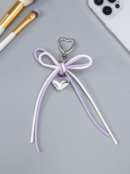 Брелок на карабине "Двойной бант с сердцем" бело-сиреневый 14х9х1,5 см