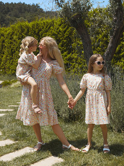 Bisiklet Yaka Desenli K?sa Kollu K?z ?ocuk Elbise Anne K?z Kombini