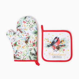 Кухонный набор Сhristmas greetings варежка-прихватка 20х28см, прихватка 19х19см, 100% хл - Этель фото 2