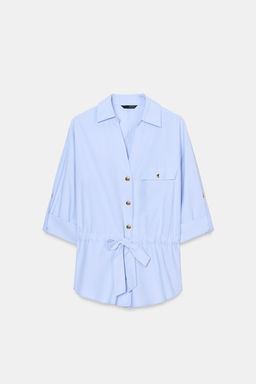 CAMISA SAFARI POPEL?N / Azul claro - Zara фото 7