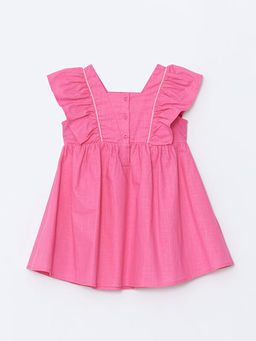 Kare Yaka Keten G?r?n?ml? K?z ?ocuk Elbise