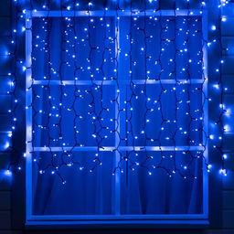 Гирлянда «Занавес» 2×1.5 м, IP65, УМС, тёмная нить каучук, 300 LED, свечение синее, 220 В