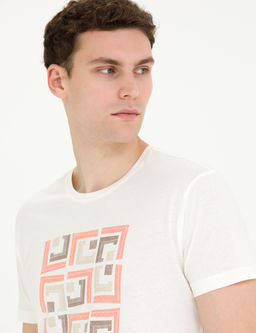 Ekru Slim Fit Bisiklet Yaka Ti__rt