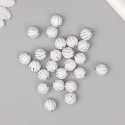 Цена за 2 шт. Бусины для творчества пластик «Шар вытянутый», бело-серебристые, набор 20 г, 1.2×1×1 см