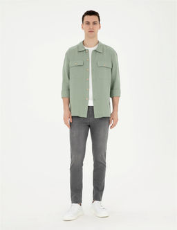 Ye_il Keten Comfort Fit Uzun Kollu G_mlek