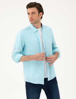 Turkuaz Regular Fit %100 Keten G_mlek