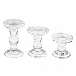 Подсвечник стеклянный "Рене" h8,3см, чаша д8,5см, h4см, основание д8см, набор 3 штуки, в коробке (Китай)