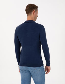 A__k Lacivert Slim Fit Polo Yaka Basic Triko Kazak